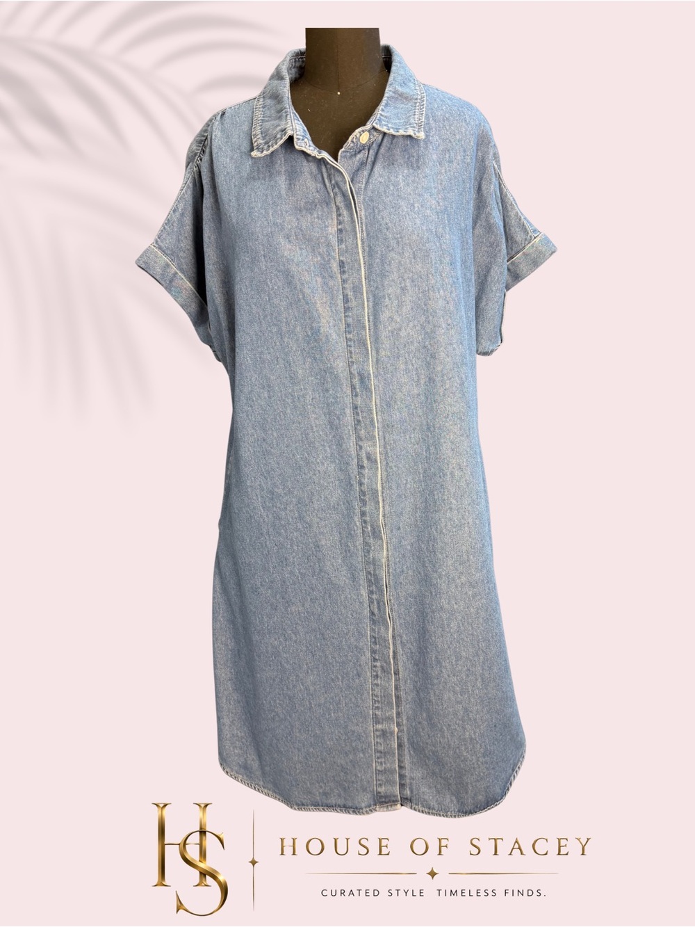 Light Blue Denim Midi Shirt Dress Large
